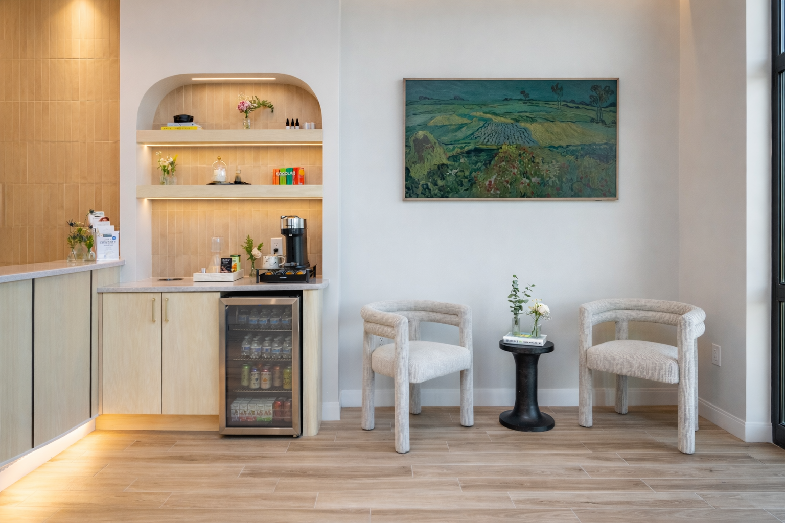 A calm reception seating area at Rise Dental